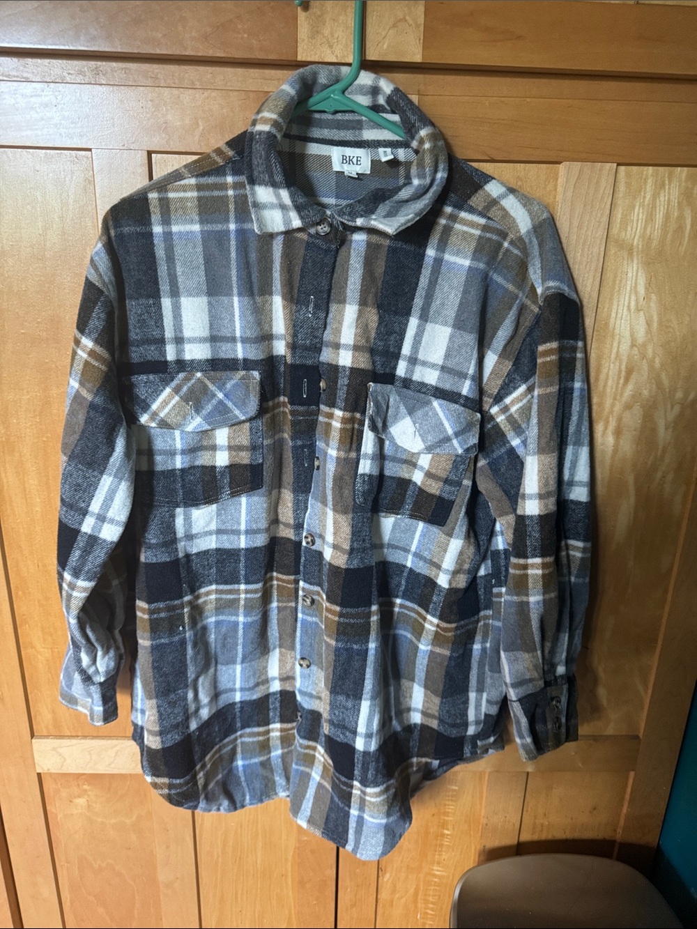 BKE Women’s Brown and Blue Plaid Flannel Shirt